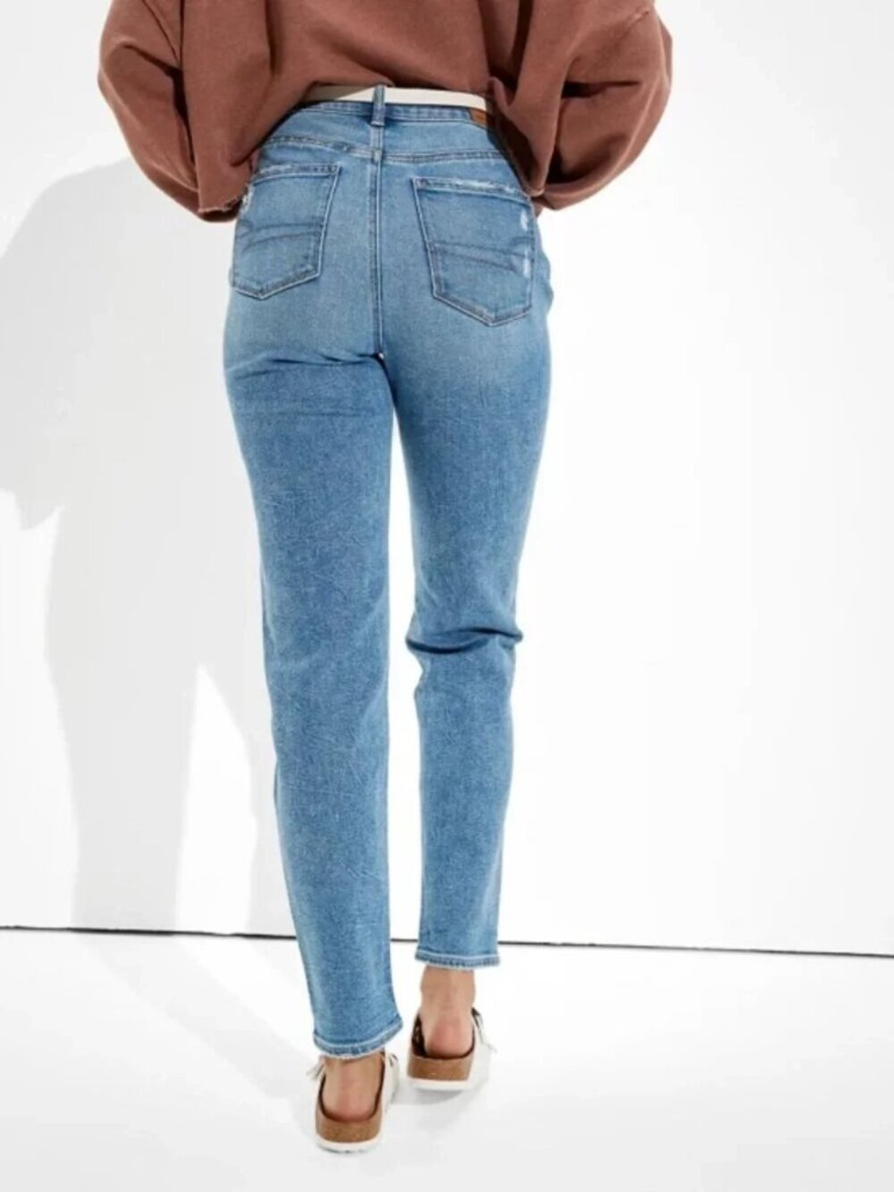 American Eagle Stretch Mom Straight Jeans Size 4 Distressed High Waist - Picture 2 of 12